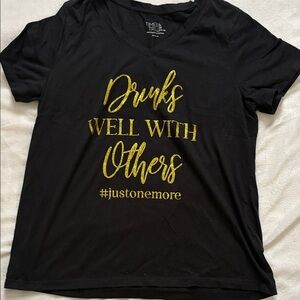 Time and Tru large homemade Black T-Shirt with Gold Text